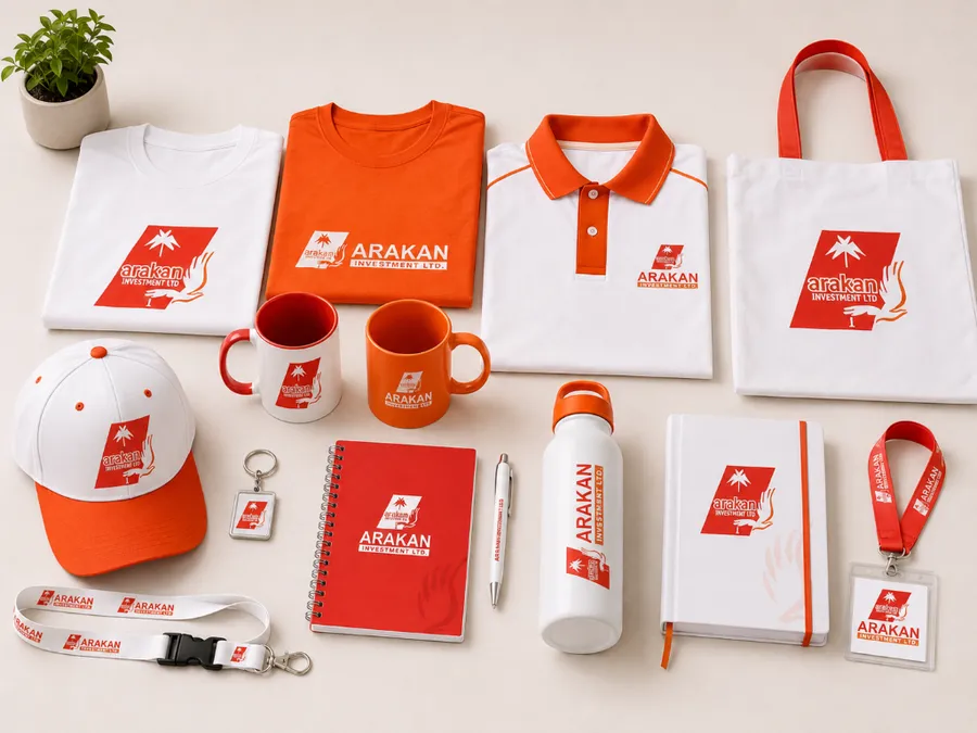 Branded T-shirts, mugs, caps and promotional merchandise printed by Arakan in Accra