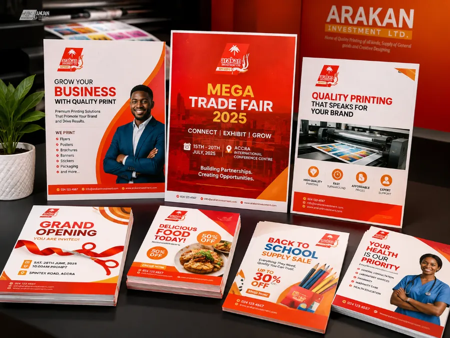 Full-colour flyer and poster printing by Arakan Printing Press in Accra Ghana