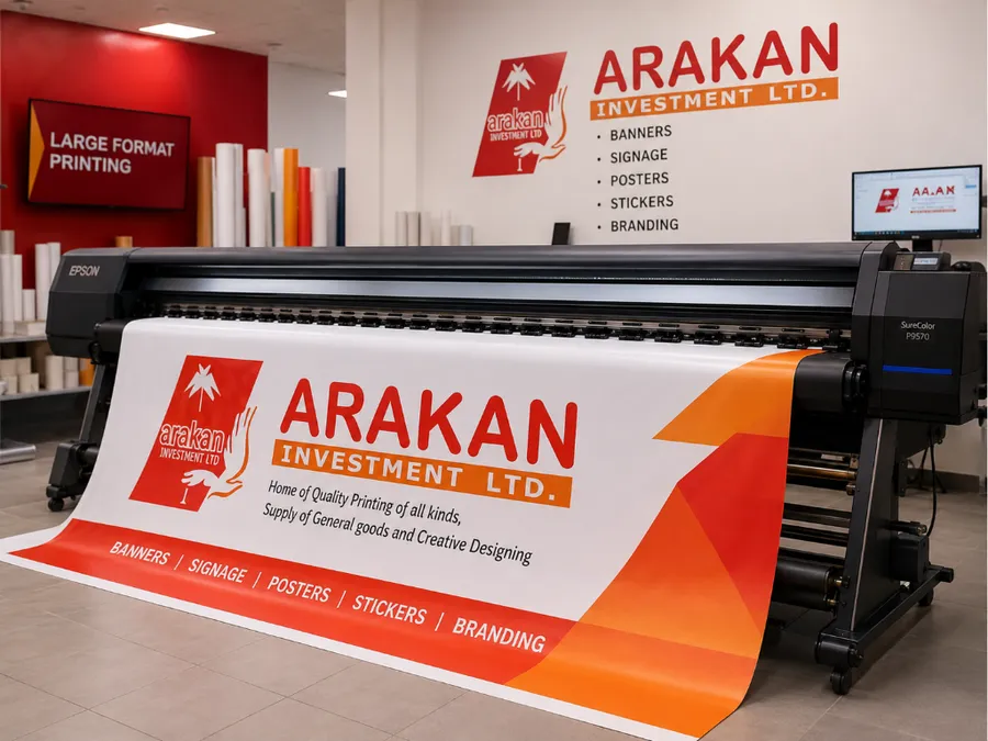 Banner signage and large format printing equipment at Arakan in Accra