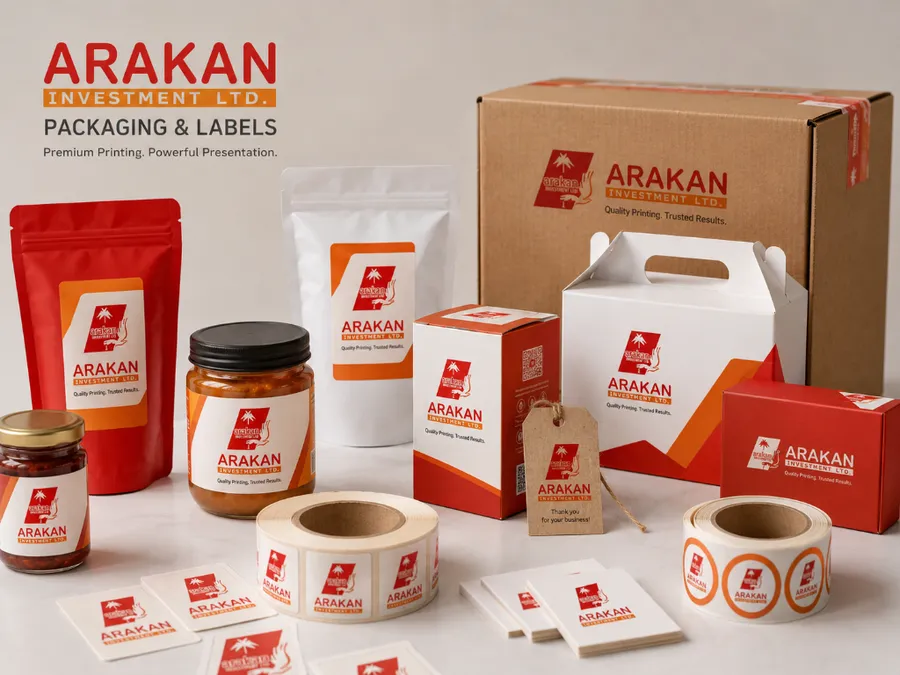 Custom packaging sticker and product label printing in Accra by Arakan